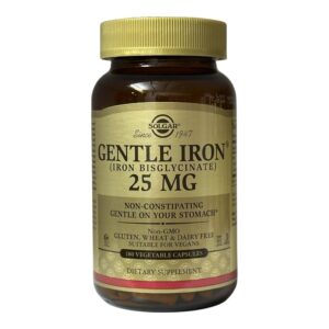 Solgar, Gentle Iron, добавка з залізом, 25 мг, 180 рослинних капсул