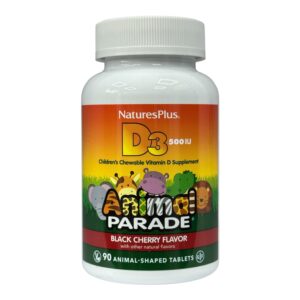 NaturesPlus, Animal Parade®, вітамін D3, вишня, 12,5 мкг (500 МО), 90 таблеток у формі тварин