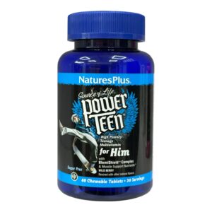 NaturesPlus, Source of Life, Power Teen для хлопців-підлітків, без цукру, зі смаком лісових ягід, 60 жувальних таблеток