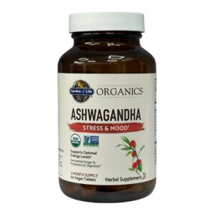 Garden of Life, Organics, ашваганда, 60 веганських таблеток (600 мг в 1 таблетці)
